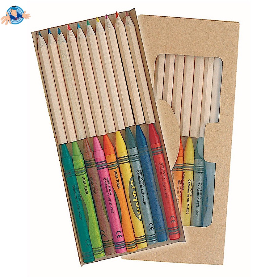 kit colori a cera e matite in legno, Logo Personalizzato
