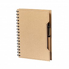 Quaderno con note adesive e penna in cartone riciclato