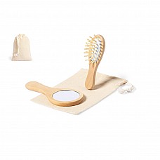 Set spazzola per capelli e specchio in legno