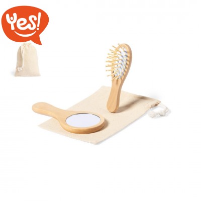 Set spazzola per capelli e specchio in legno