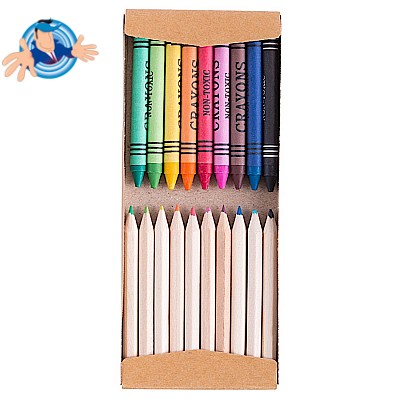 kit colori a cera e matite in legno