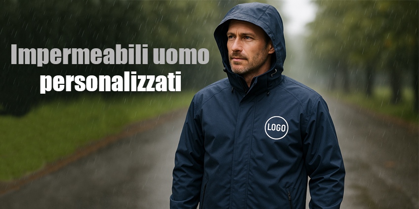 Impermeabili da uomo personalizzati con logo: promozione anche con il maltempo