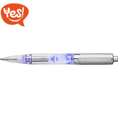 Penna a sfera con corpo trasparente e luce colorata