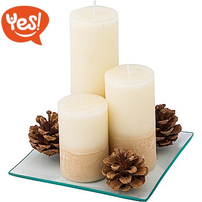 Set candele su piatto di vetro Set candele su piatto di vetro