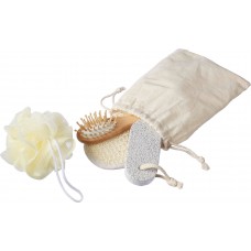 Set da bagno con spugne e spazzola per capelli