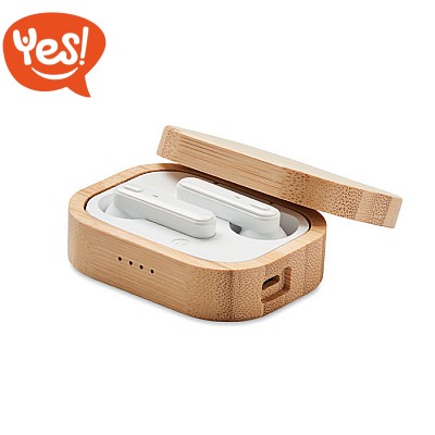 Auricolari TWS ricaricabili con custodia in bamboo