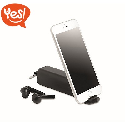 Auricolari wireless con batteria integrata e stand per smartphone