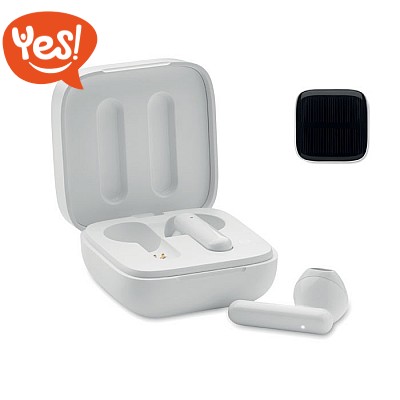 Auricolari wireless con microfono a ricarica solare.