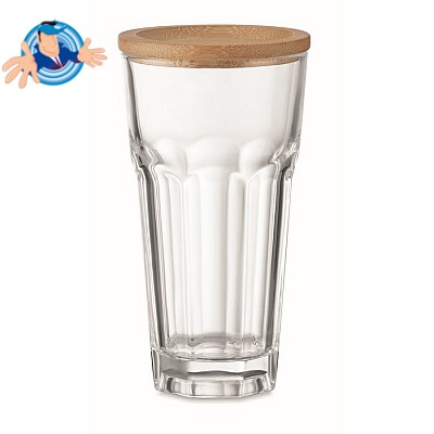 Bicchiere da bibita in vetro con coperchio sottobicchiere in bambù