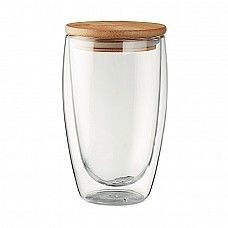 Bicchiere in vetro 450 ml con tappo in bamboo personalizzabile