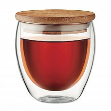 Bicchiere in vetro con coperchio in bamboo personalizzabile