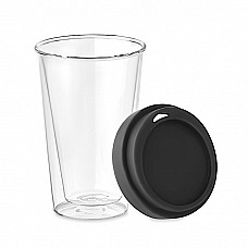 Bicchiere in vetro con coperchio in silicone