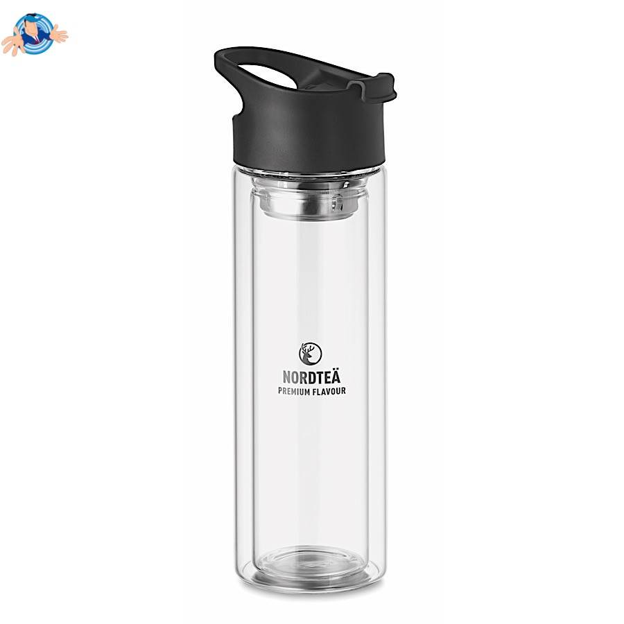 Bottiglia termica in vetro con infusore, Logo Personalizzato