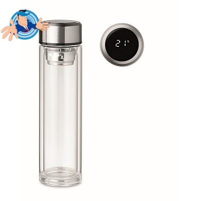 Bottiglia termica in vetro con infusore e termometro