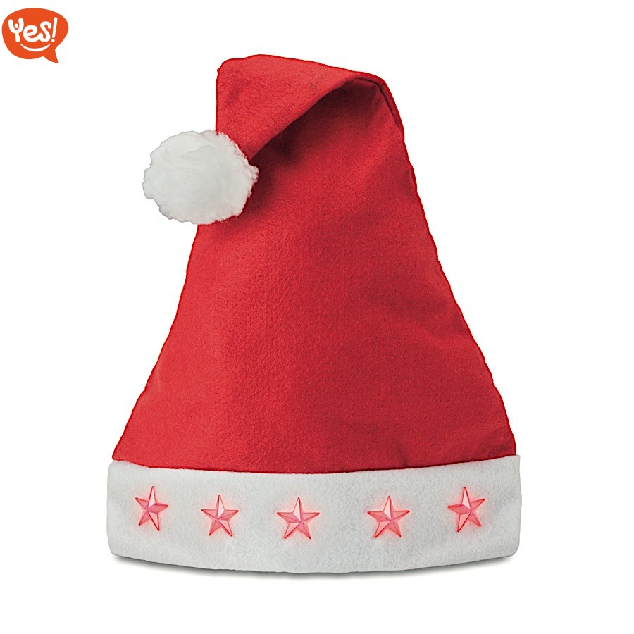 Cappello da Babbo Natale con luci a forma di stella | Logo Personalizzato |  Da 3,00€
