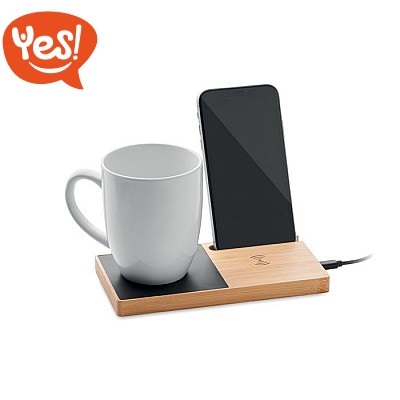 Caricabatterie con stand per smartphone e scalda tazza