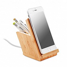 Caricabatterie in bamboo con stand e portapenne