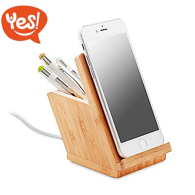 Caricabatterie in bamboo con stand e portapenne