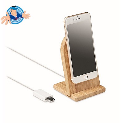 Caricatore magnetico wireless in bambù con supporto per smartphone