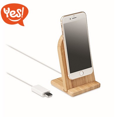 Caricatore magnetico wireless in bambù con supporto per smartphone Caricatore magnetico wireless in bambù con supporto per smartphone