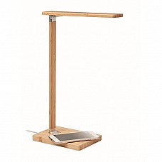 Lampada da scrivania con caricatore wireless in legno