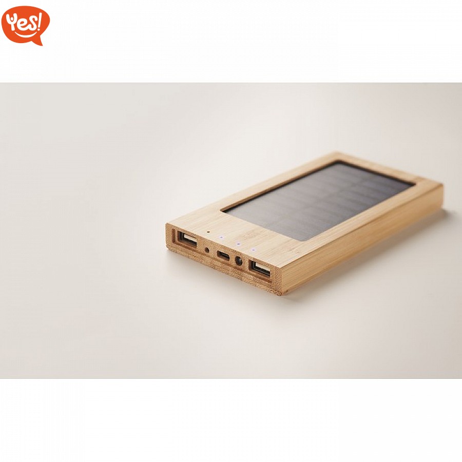 Power Bank ad energia solare in legno, Logo Personalizzato