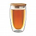 Bicchiere in vetro 450 ml con tappo in bamboo personalizzabile