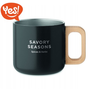 Mug in acciaio riciclato con manico in legno