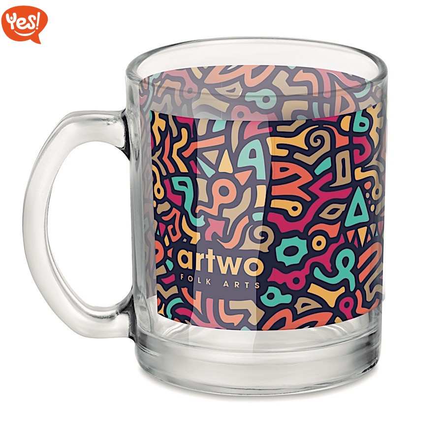 Mug in vetro per sublimazione, Logo Personalizzato