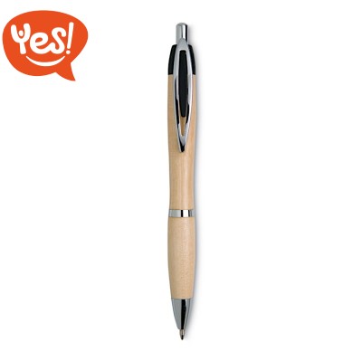 Penna a sfera in legno con inserti in metallo
