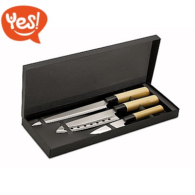 Set 3 coltelli legno e acciaio