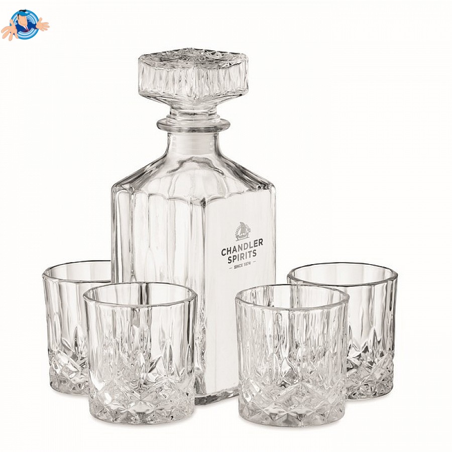 Set bicchieri e decanter da whisky in vetro, Logo Personalizzato