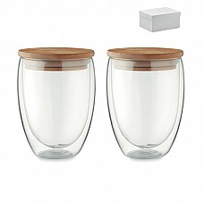 Set bicchieri in vetro con coperchio personalizzabile in bamboo