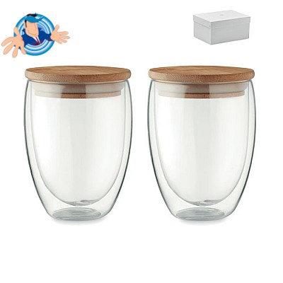 Set bicchieri in vetro con coperchio personalizzabile in bamboo