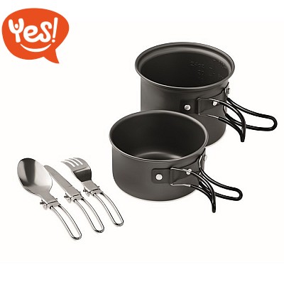 Set ecologico pentole e posate da campeggio