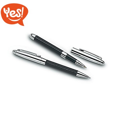 Set penna a sfera e roller in metallo lucido