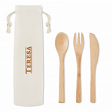 Set posate in bamboo con custodia