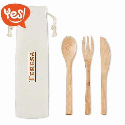 Set posate in bamboo con custodia