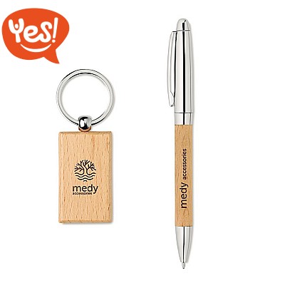 Set regalo penna e portachiavi in legno
