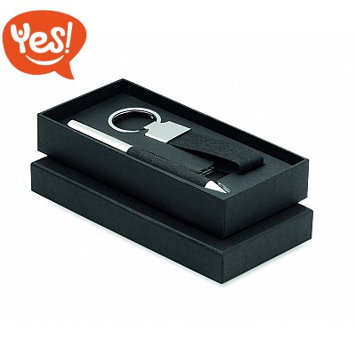 Set regalo penna e portachiavi in materiale riciclato