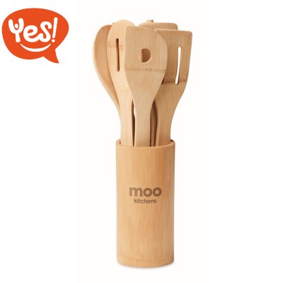 Set utensili da cucina in bambù con contenitore