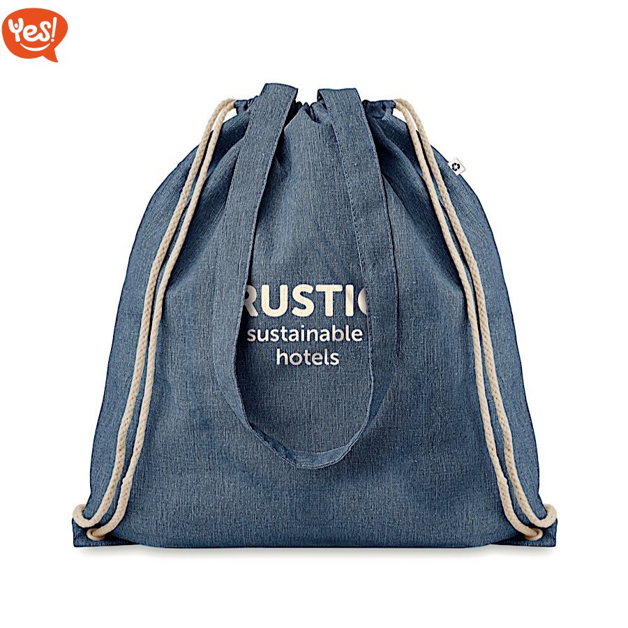 Shopper in cotone e poliestere riciclati con coulisse, Logo Personalizzato