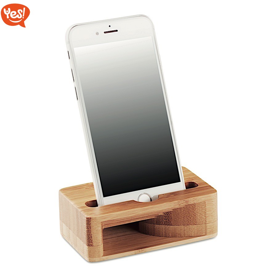 Stand per smartphone in bamboo personalizzabile, Logo Personalizzato