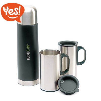 Thermos e due tazze in metallo