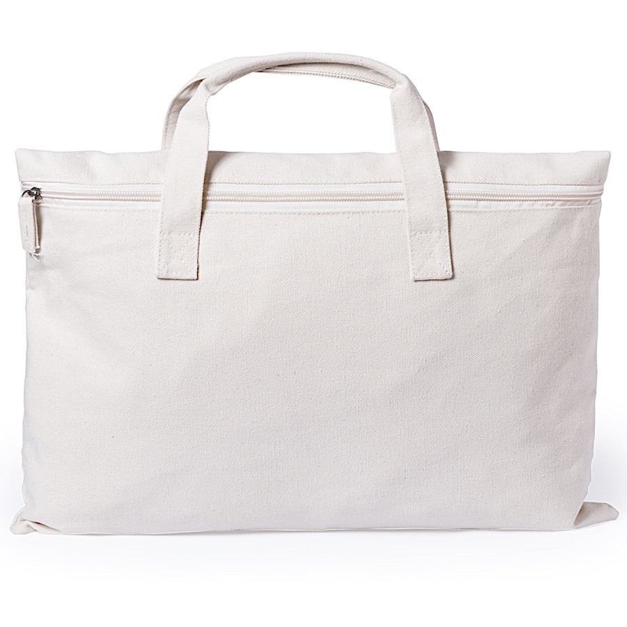 Borsa In Tela Di Cotone Stile Liberty La Plume - 32x35x7 Cm - Con Cerniera E Tasca Interna - Naturale